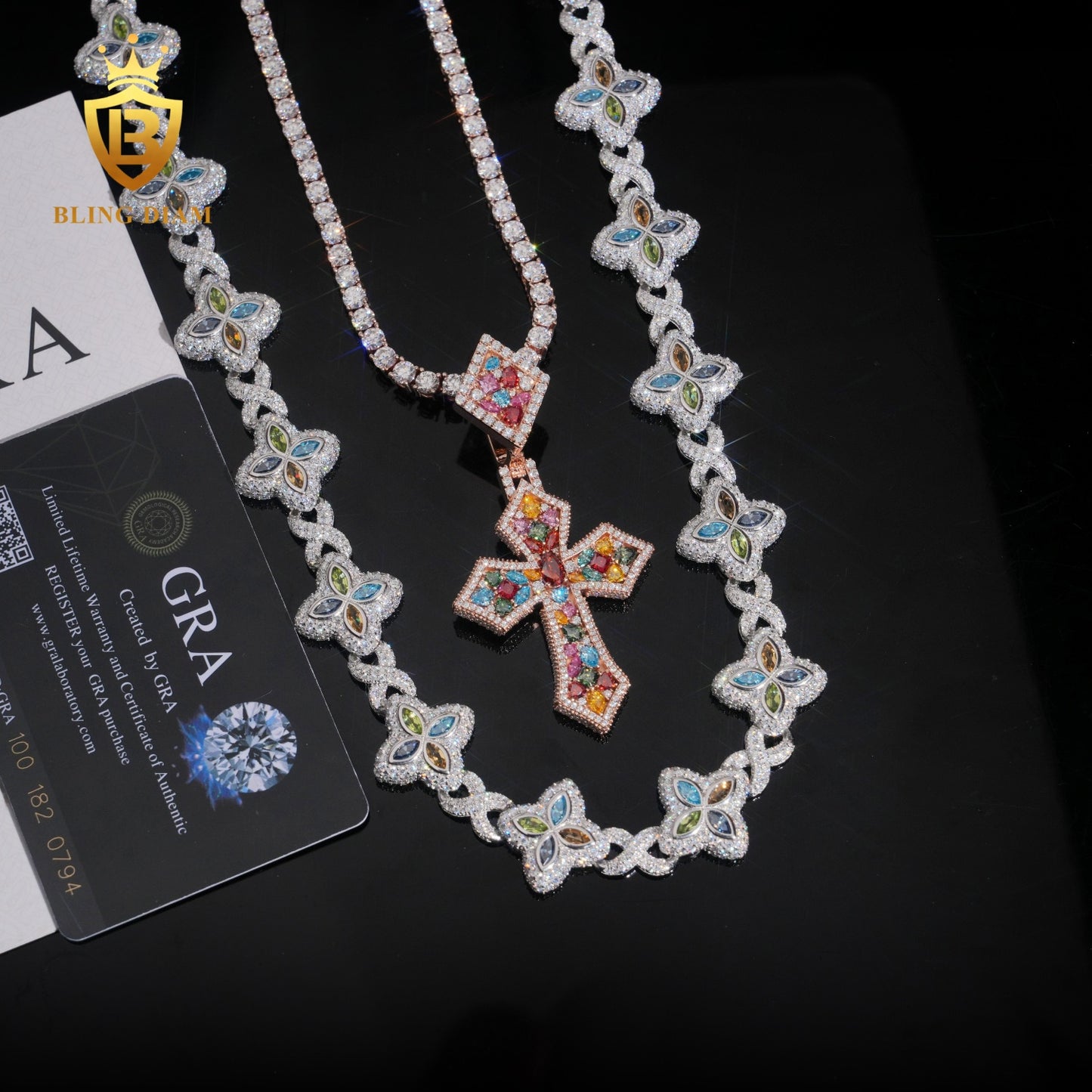Four Leaf Clover VVS1 Moissanite 925 Silver Cuban Chain