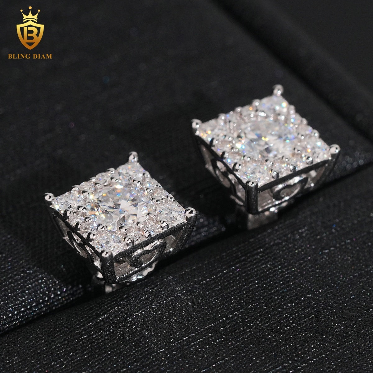 Iced-Out Square Moissanite Stud Earrings