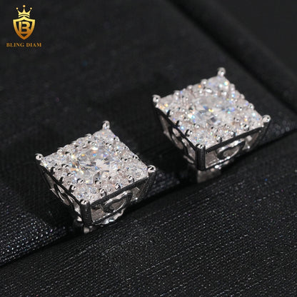 Iced-Out Square Moissanite Stud Earrings
