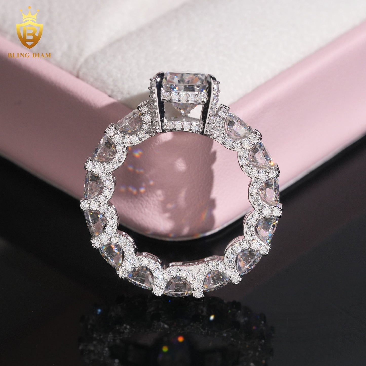 Pear-cut eternity moissanite ring