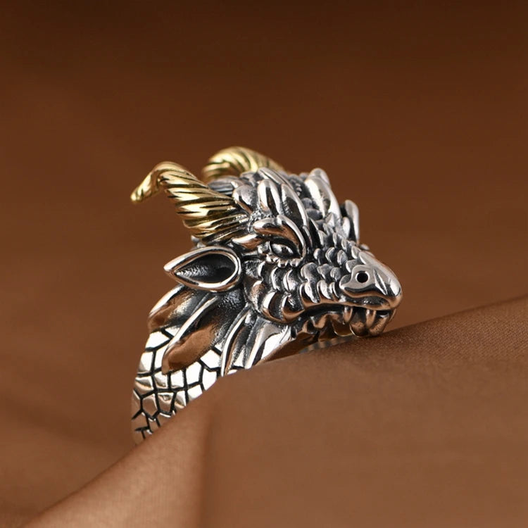 Silver Horned Beast Ring