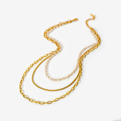 Layered Pearl Chain Necklace