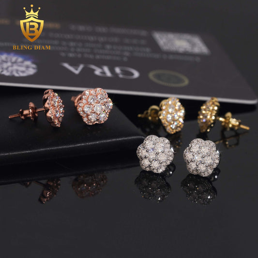 D Color VVS Moissanite Flower Stud Earrings