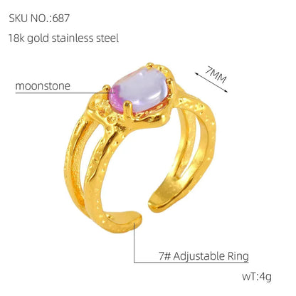 Irregular Surface Colorful Moonstone Ring