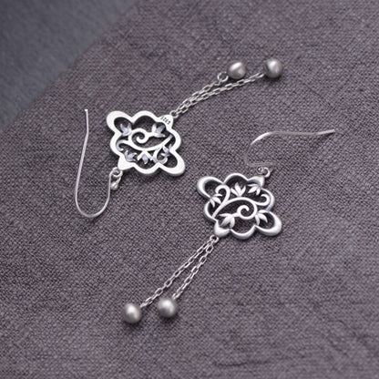 Leaf Silver Bead Tassel Earrings