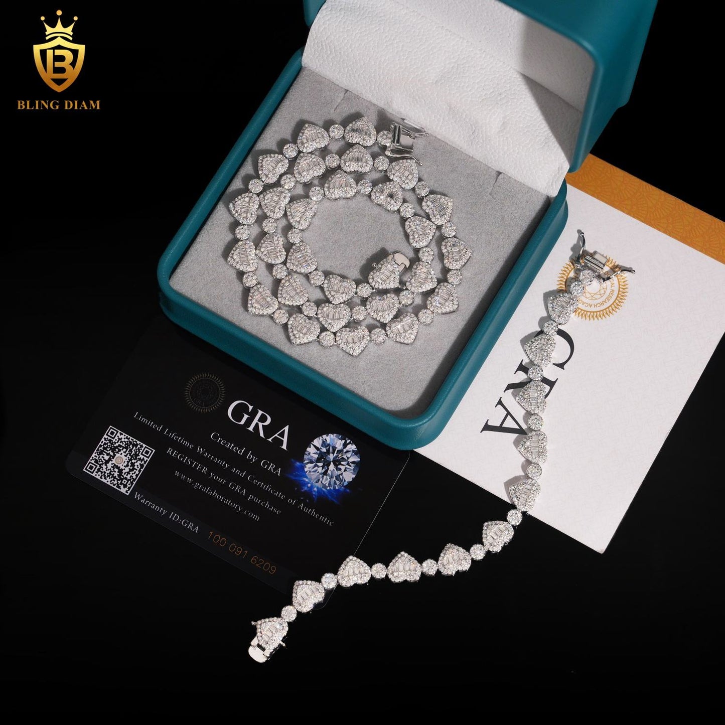 925 Sterling Silver 8.5mm Vvs Moissanite Love Heart Tennis Chain