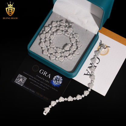 925 Sterling Silver 8.5mm Vvs Moissanite Love Heart Tennis Chain