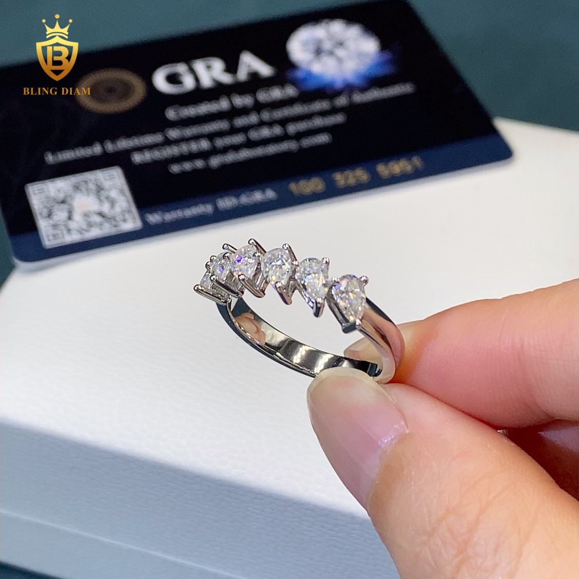 Pear-cut moissanite ring