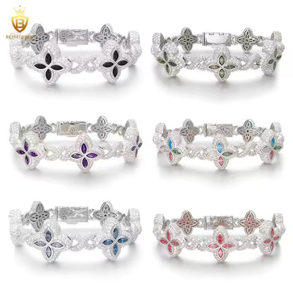 Marquise Flower Tennis Bracelet - 9mm Moissanite - Sterling Silver