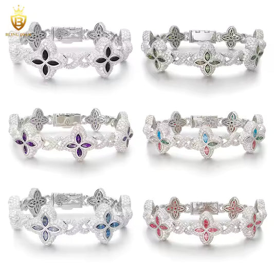 Marquise Flower Tennis Bracelet - 9mm Moissanite - Sterling Silver