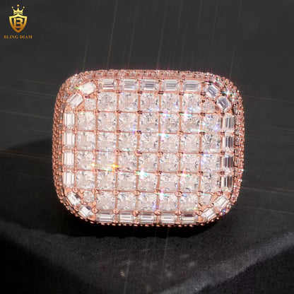 Rectangle square iced-out ring