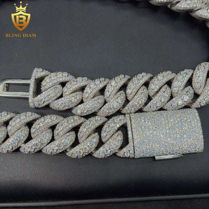 silver 22mm Vvs Moissanite Cuban Link Chain