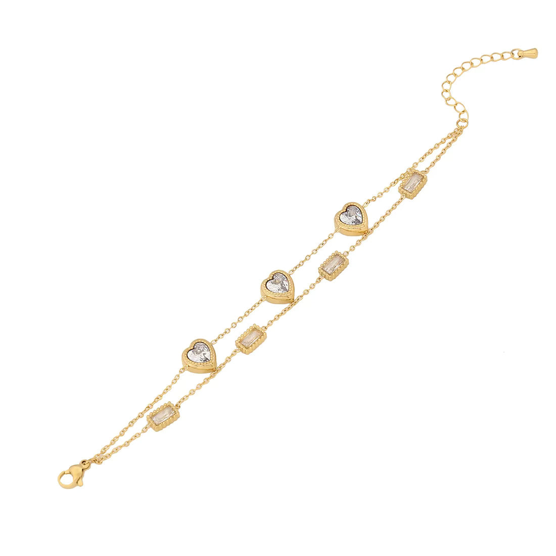 Multi-layer Heart White Zircon Charm Bracelet