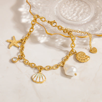 Ocean Beach Shell Starfish Pearl Charm Bracelets