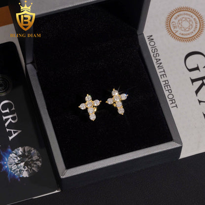 Moissanite Cross Stud Earrings