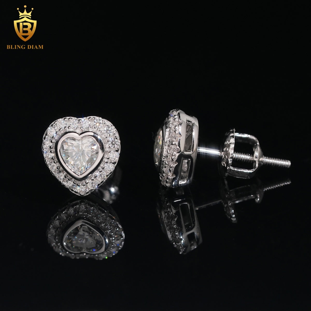 VVS Iced-Out Moissanite Heart Stud Earrings