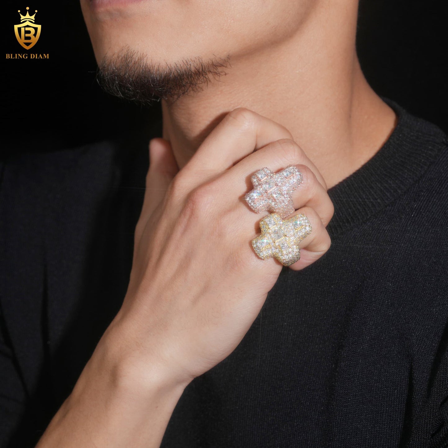 Iced-out cross ring
