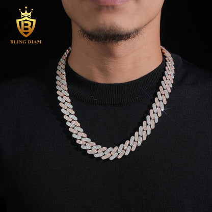 Two Tone 16mm Moissanite sterling silver chain