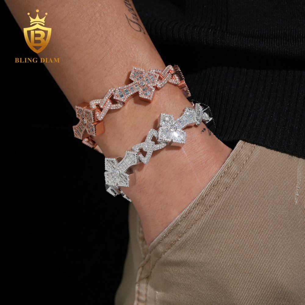 Baguette Cross and Infinity Moissanite Cuban Bracelet