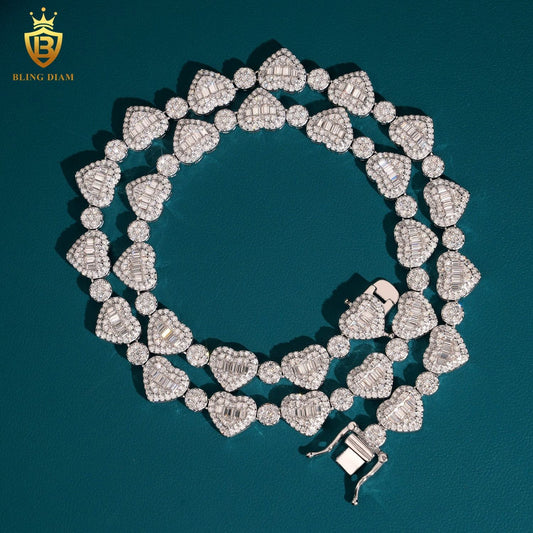 925 Sterling Silver 8.5mm Vvs Moissanite Love Heart Tennis Chain