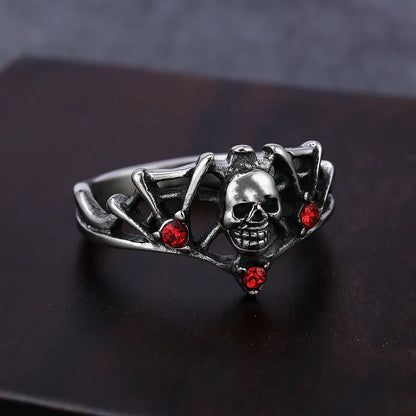 Red Zircon Skull Vine Skeleton Skull ring