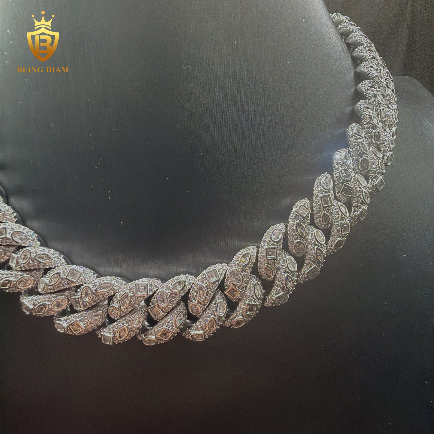 15mm 925 Silver Moissanite Rhodium Plated Chain