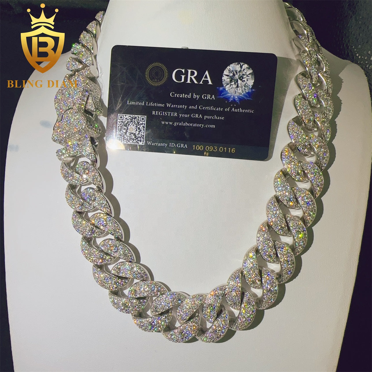 Moissanite 24mm Sterling Silver 925 Miami Cuban Link Chain