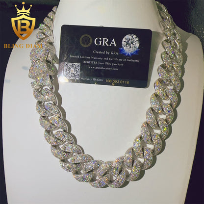 Moissanite 24mm Sterling Silver 925 Miami Cuban Link Chain