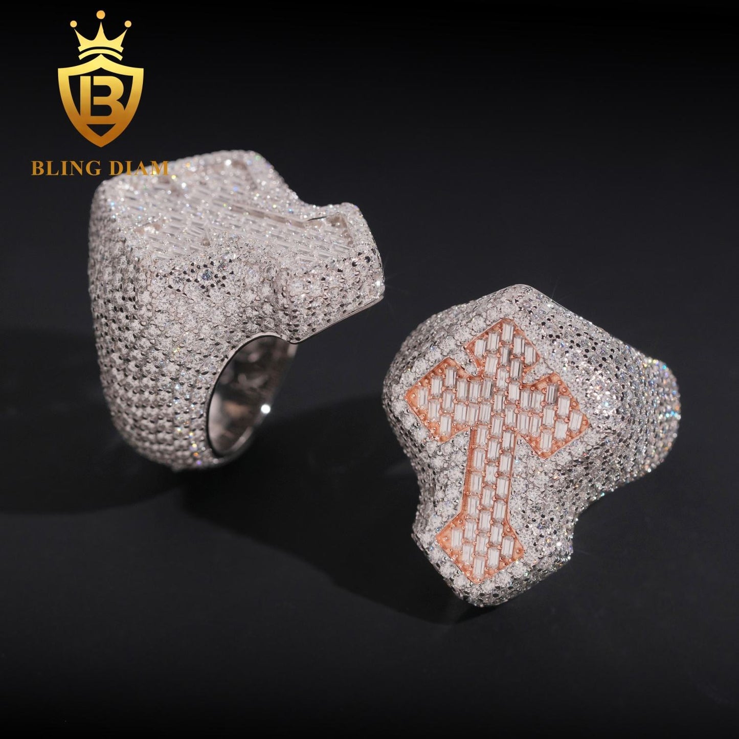 Iced-out cross moissanite ring