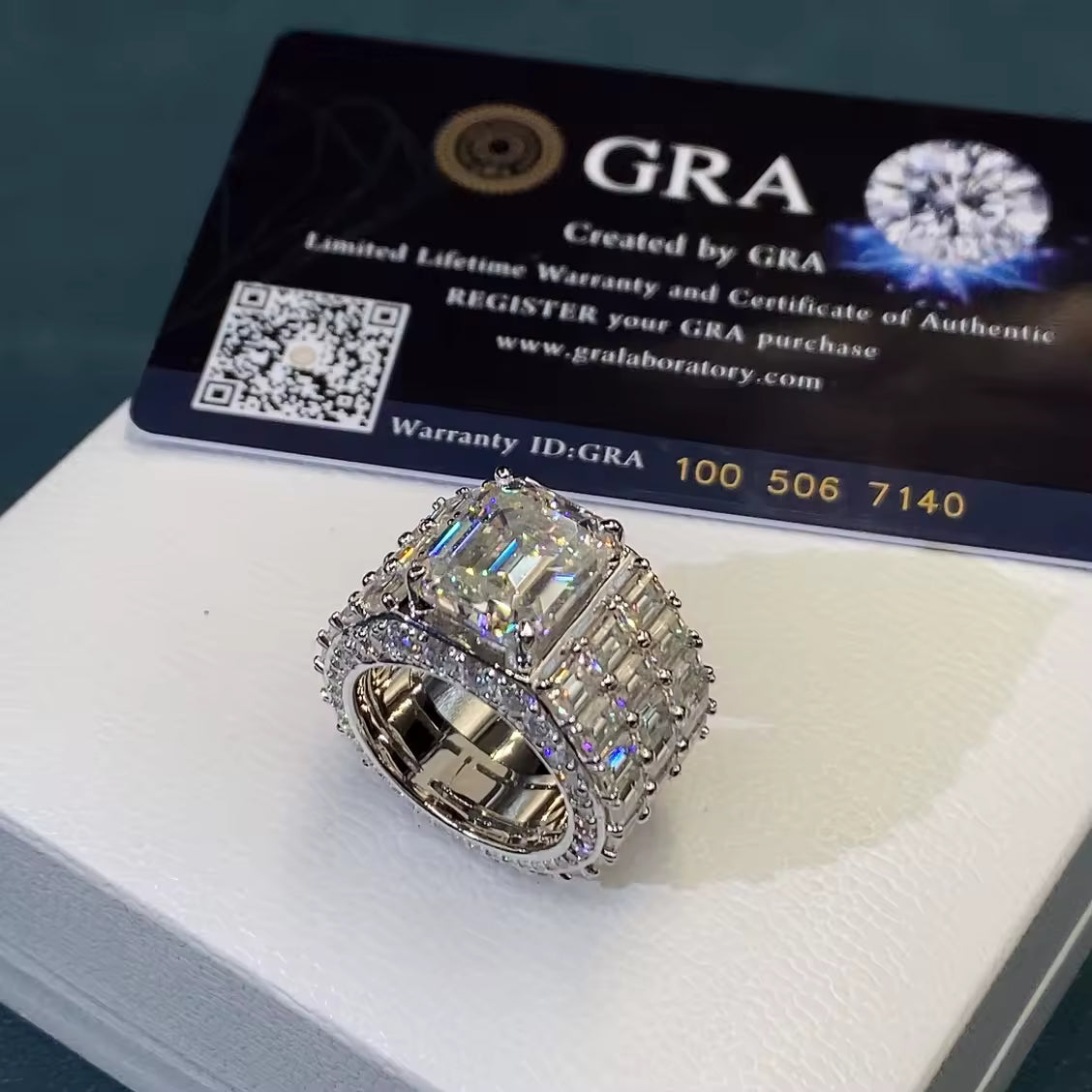 Emerald-cut moissanite ring