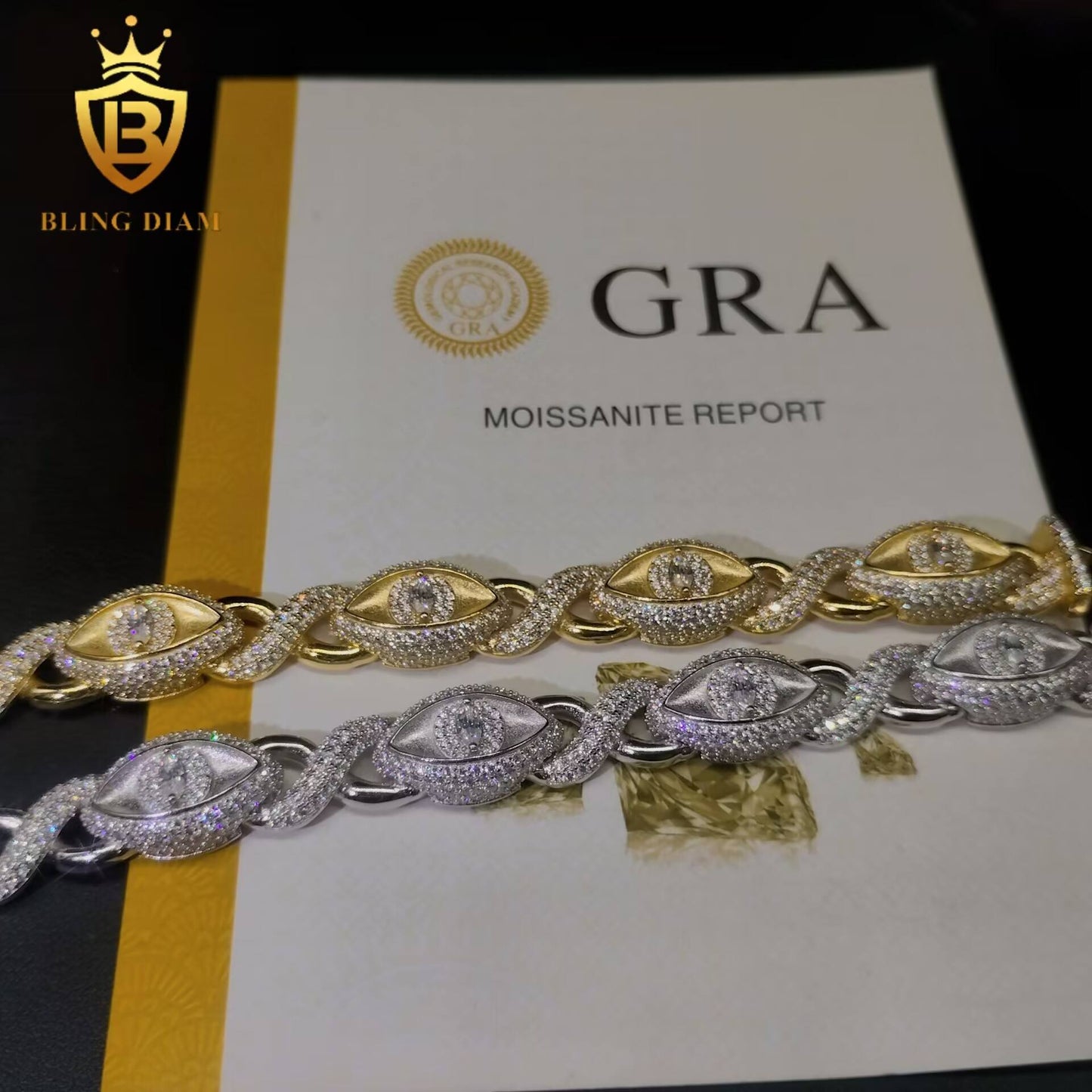 Marquise Evil Eye Infinity Moissanite Cuban Bracelet