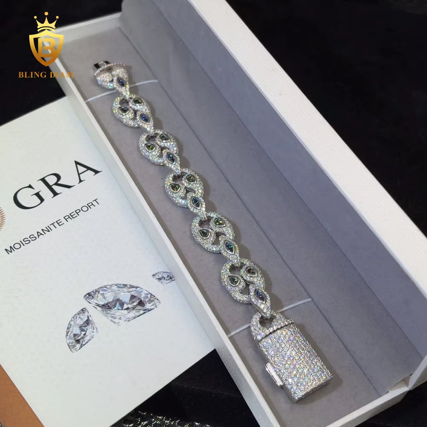 Iced Out Colored Stone Cuban Link Bracelet