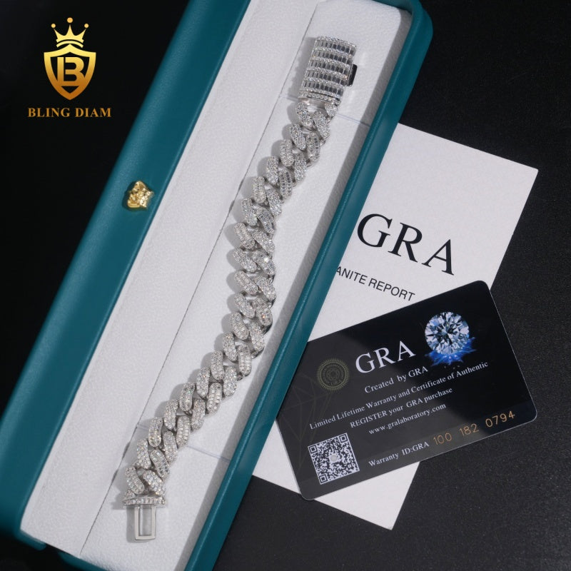 15mm Moissanite VVS1 925 Sterling Silver Cuban Chain