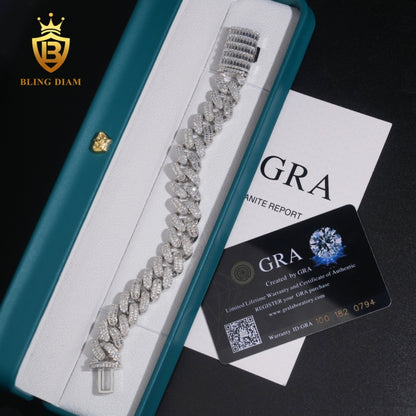 15mm Moissanite VVS1 925 Sterling Silver Cuban Chain