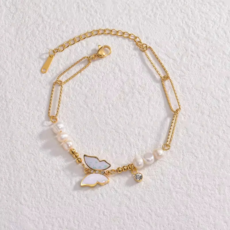 Pearl Butterfly Charm Bracelet