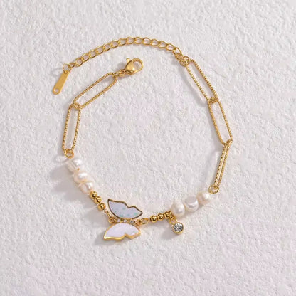 Pearl Butterfly Charm Bracelet