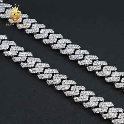14mm Rhodium 925 Sterling Silver VVS moissanite chain